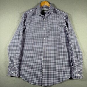 Mizzen+Main Leeward Trim Fit Gingham Performance Dress Shirt Purple Blue 2XL